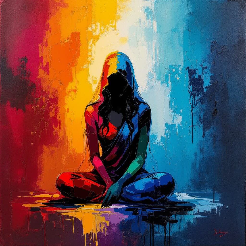 Mughal Abstract Goddess Melting Carpet Oil Painting