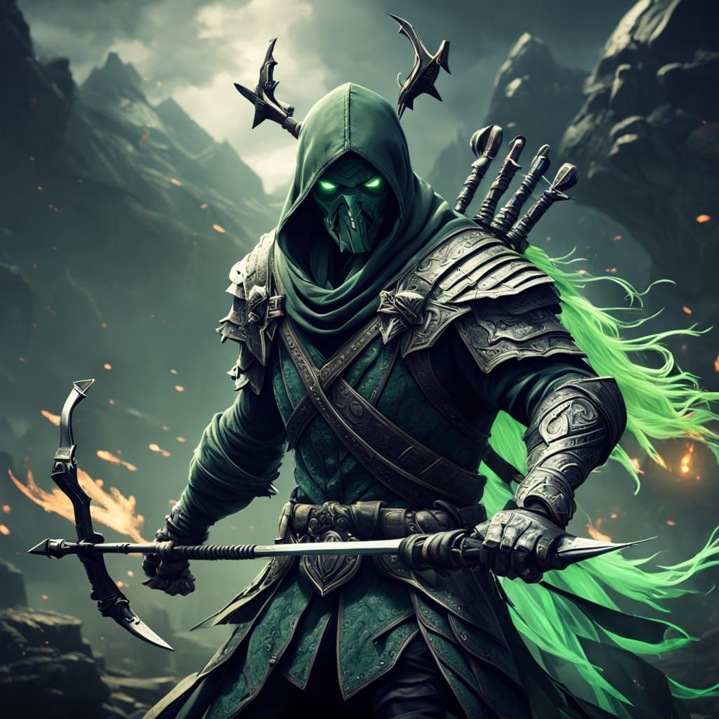 Mystical Green Warrior Riding a Dragon