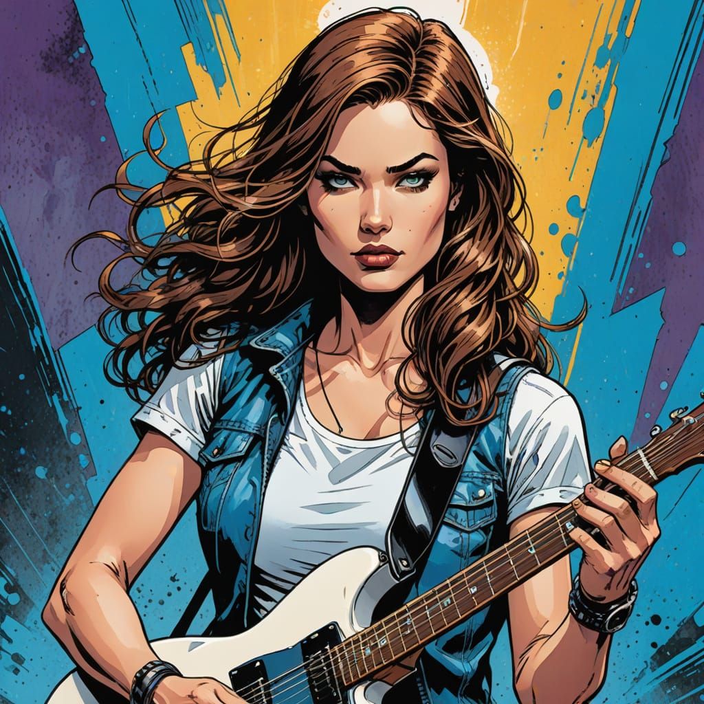 Vibrant Comic Book Girl Rocker
