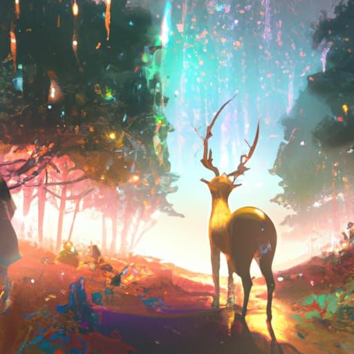 Christmas Deer in Forest: Digital Illustration
