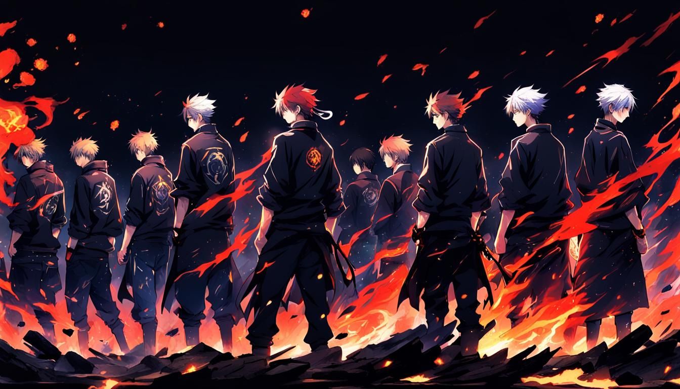 Anime Figures with Neon Fire and Flaming Fists