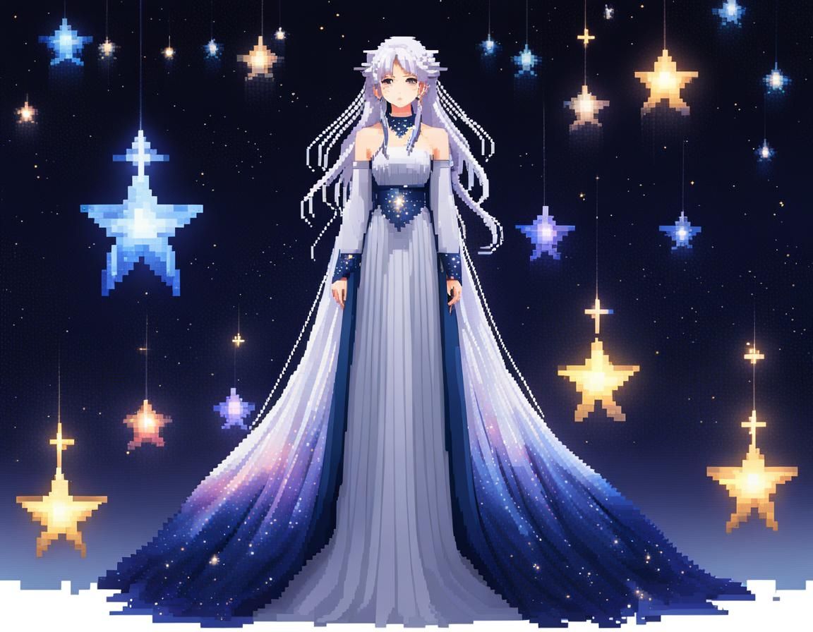 Pixel Art Portrait with Galaxy Hair