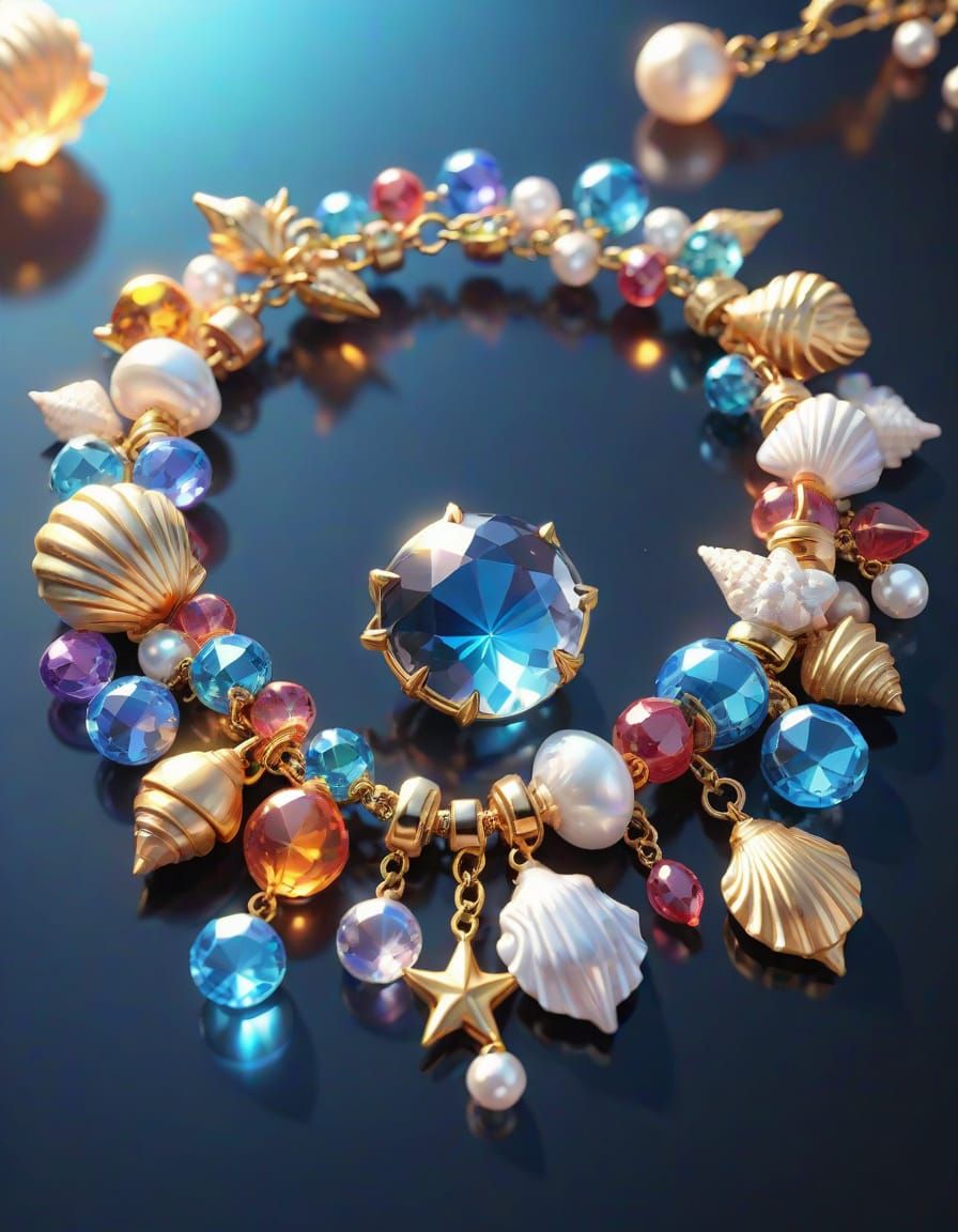 Anime-Inspired Crystal Seashell Charm Bracelet in Vibrant 3D
