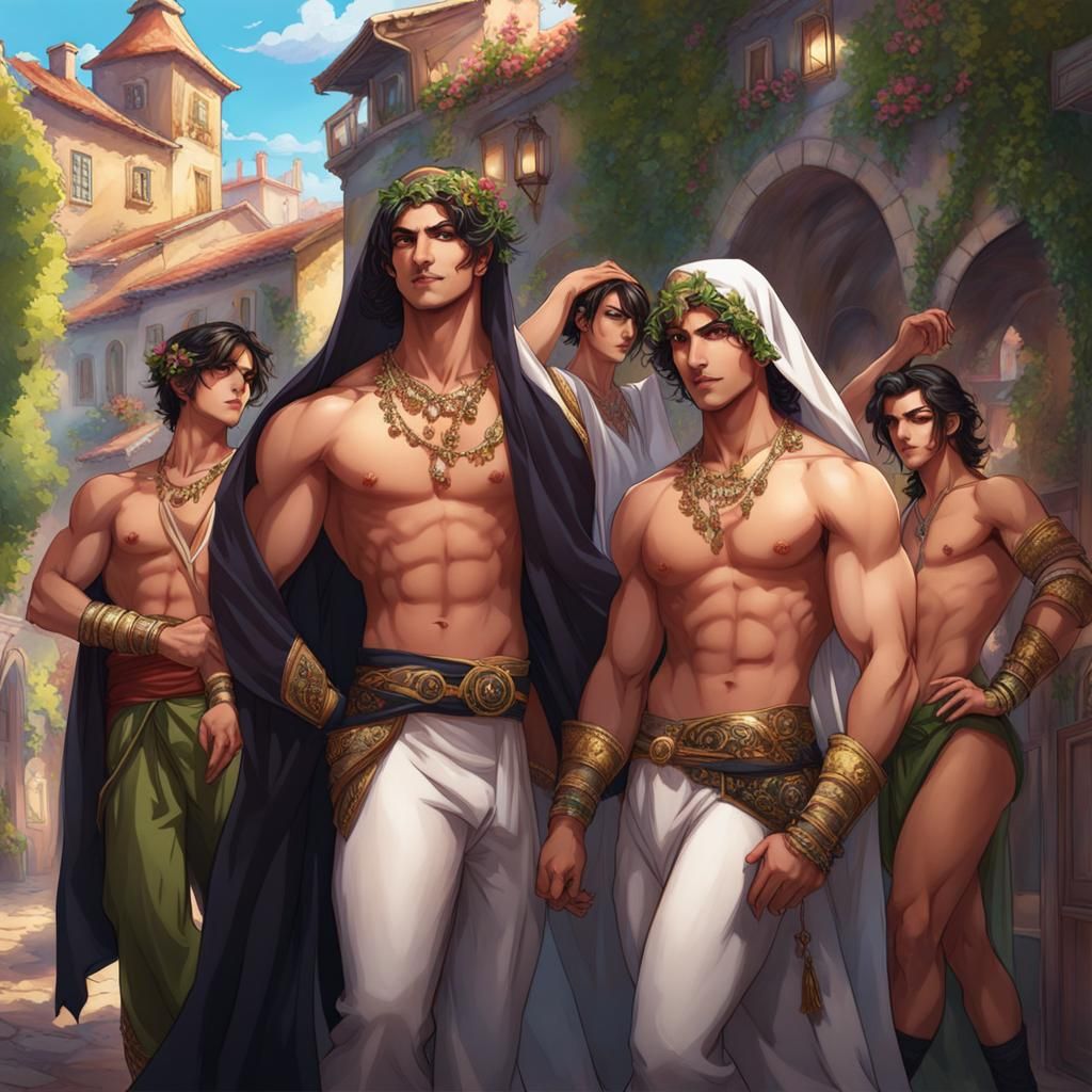 Bishonen Dancers in Veils Splash Art Style