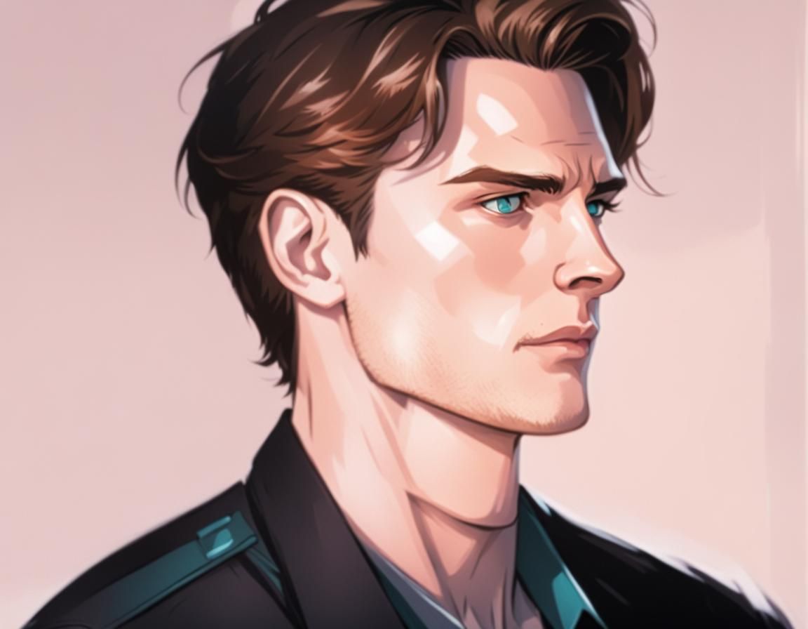 Handsome Man with Teal Eyes in Comic Book Art