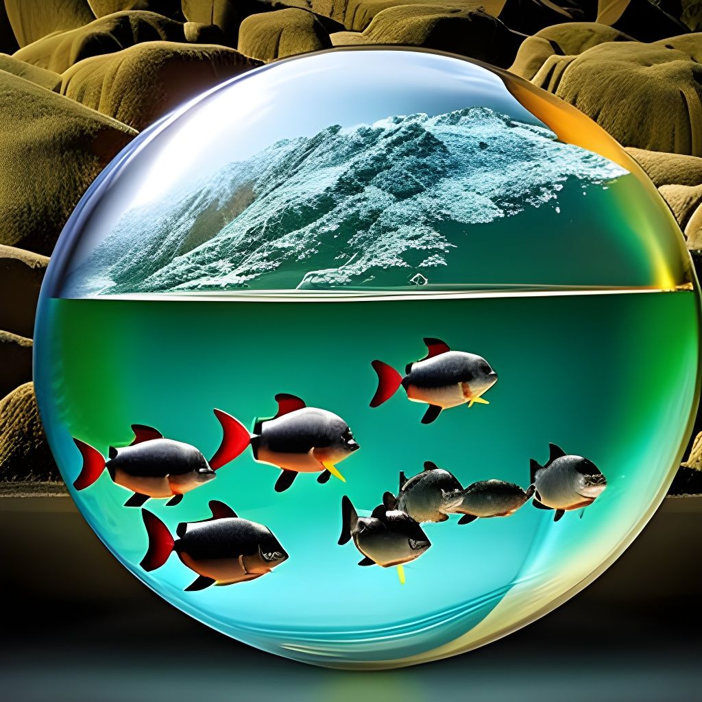 Cracked Fishbowl of Piranhas in Photorealistic Style