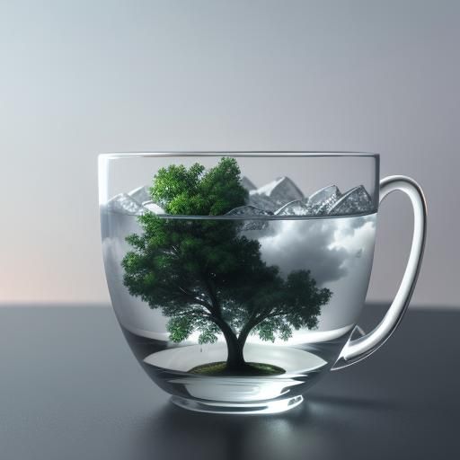 Mini Kittens in Glass Teacup Under Storm