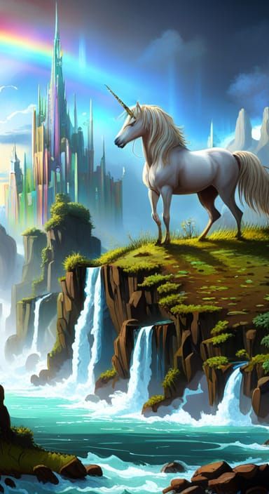 Unicorn in Epic Fantasy Kingdom Landscape Art