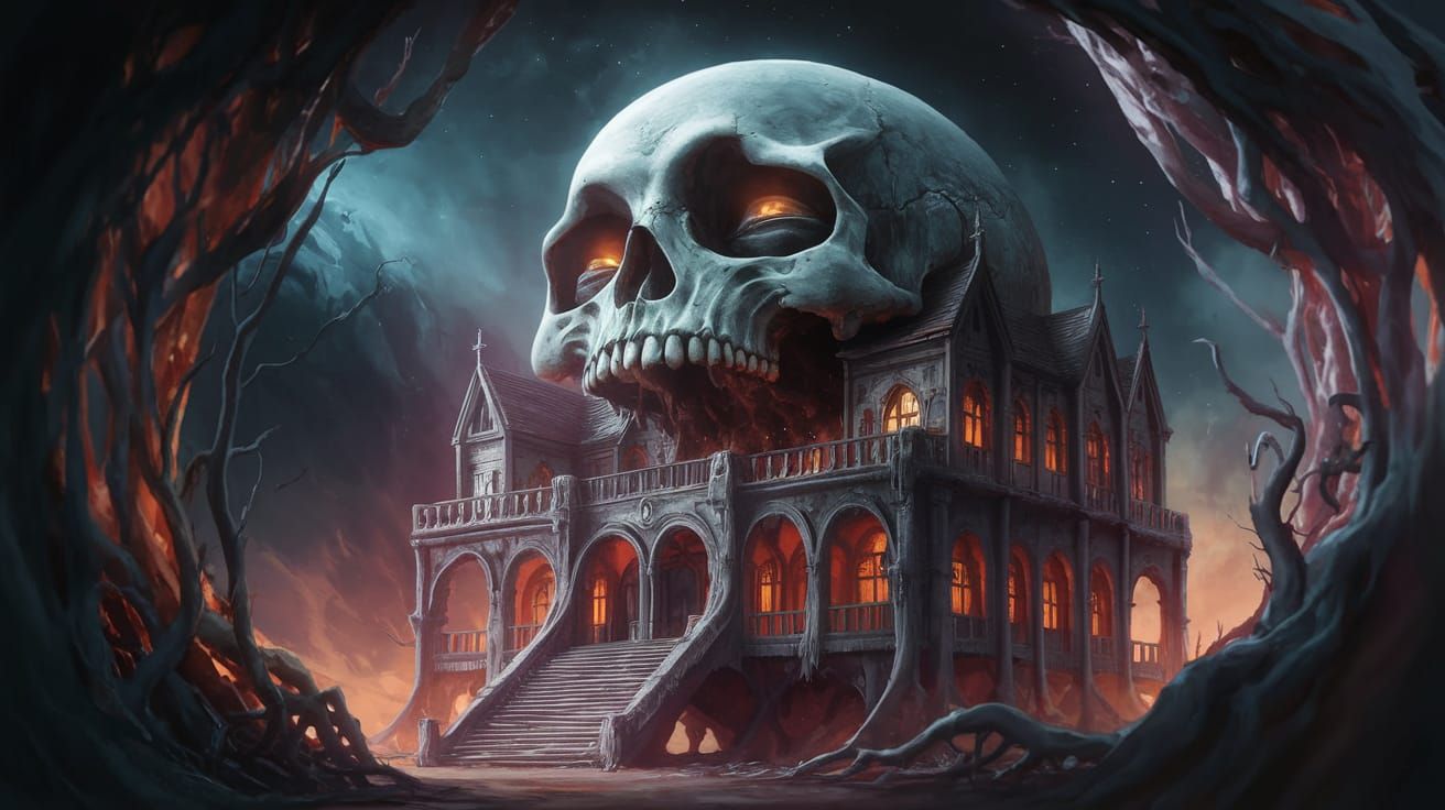 Ethereal Mansion Rises from Ancient Alien Skull in Haunting ...
