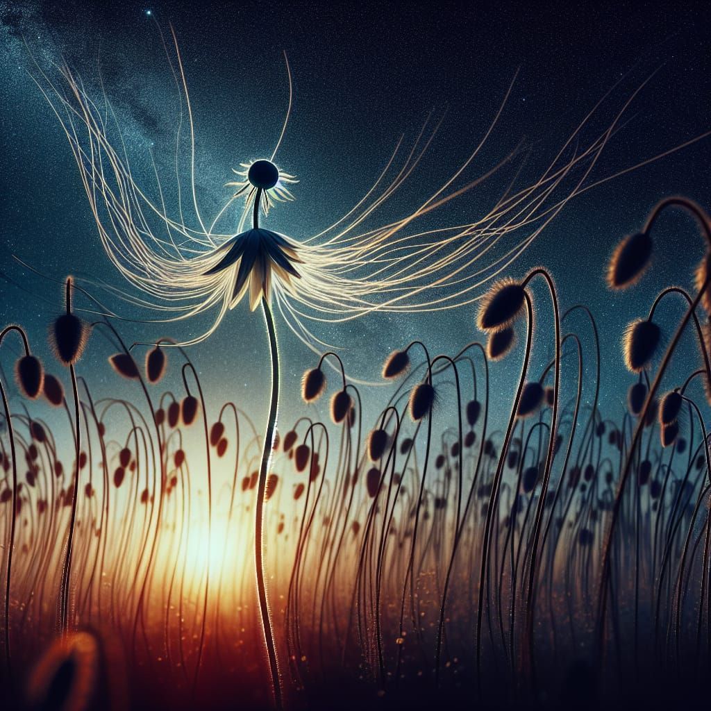 Flower Woman Dancing in Starry Moonlight