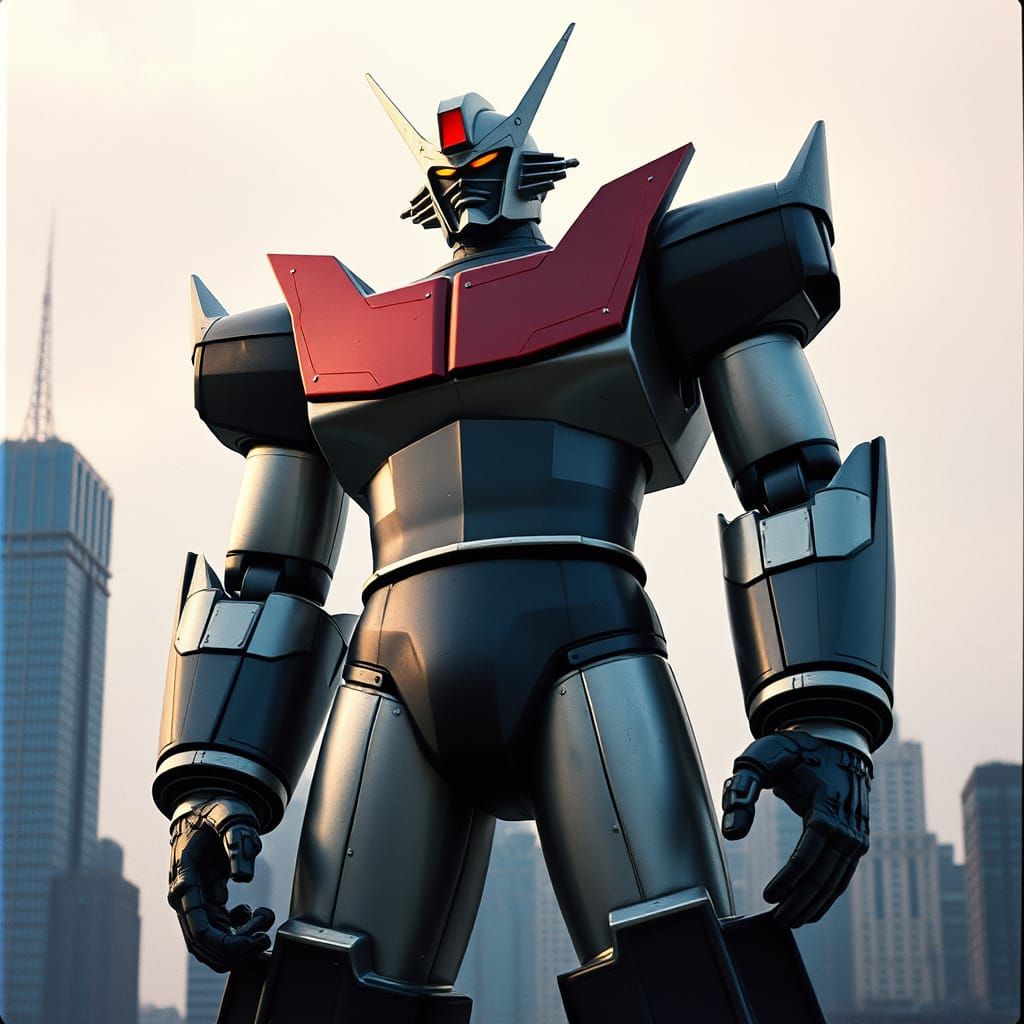 Heroic Mazinger Z Robot in Cityscape, Shot on 35mm Film