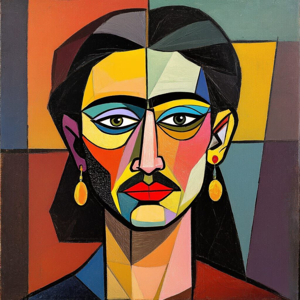 Cubist Woman Portrait in Geometric Facets