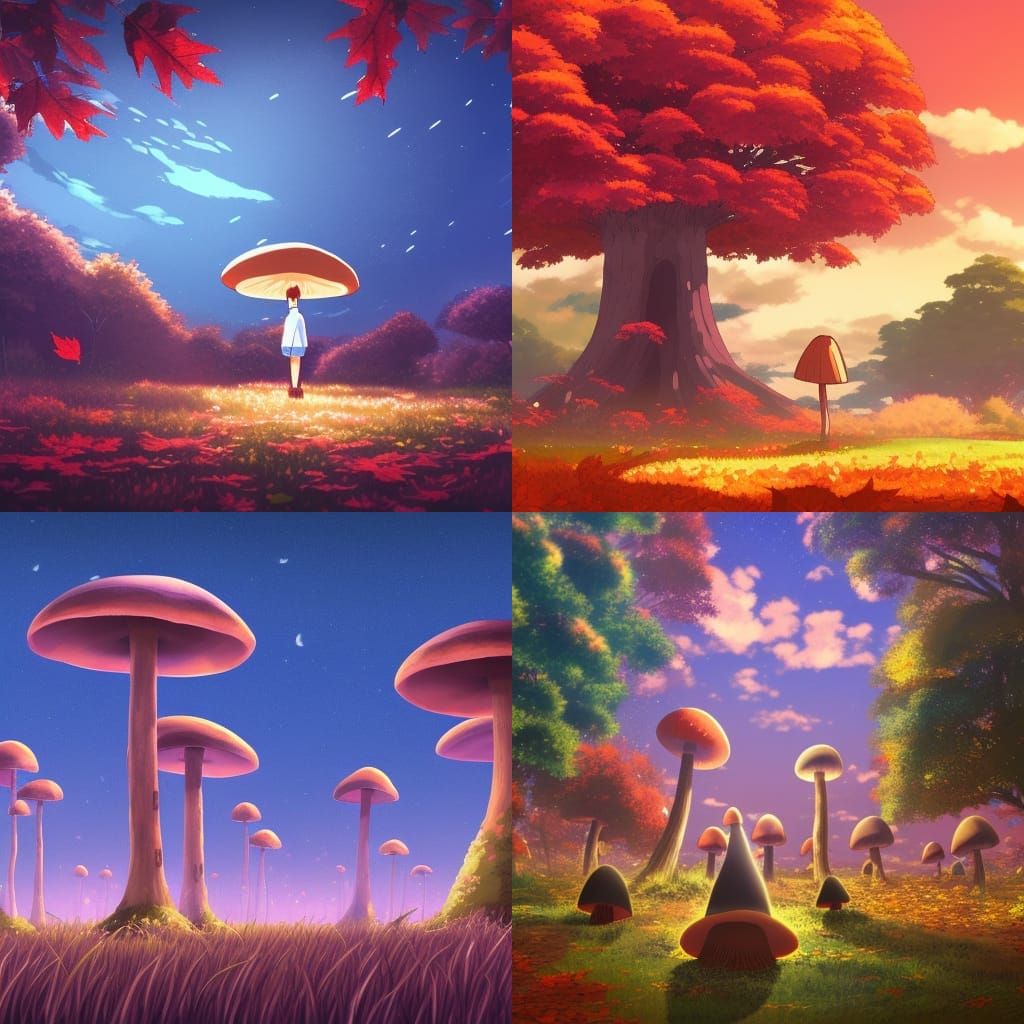 Mushroom Tower in Anime Style Under Night Sky