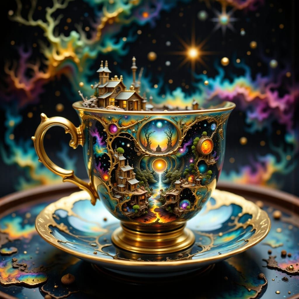 Surreal Steampunk Labyrinth in a Glass Teacup