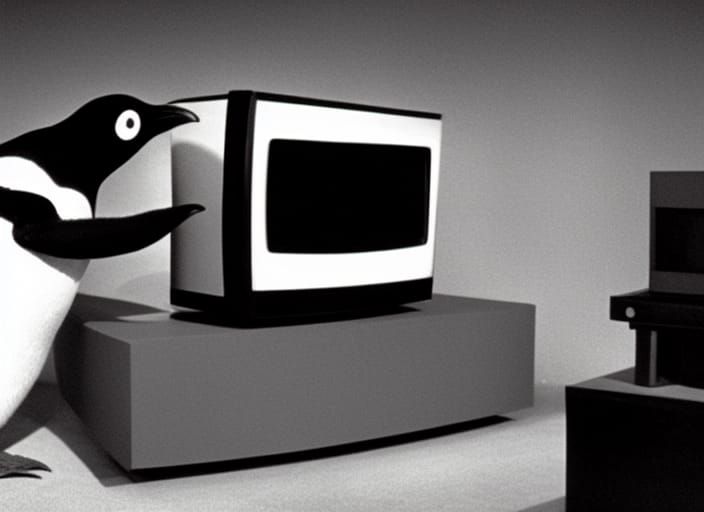 Penguin on Television Set Generated by AI