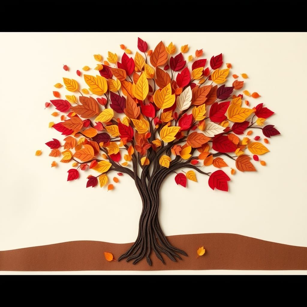 Layered Paper Leaves Form Autumnal Tree