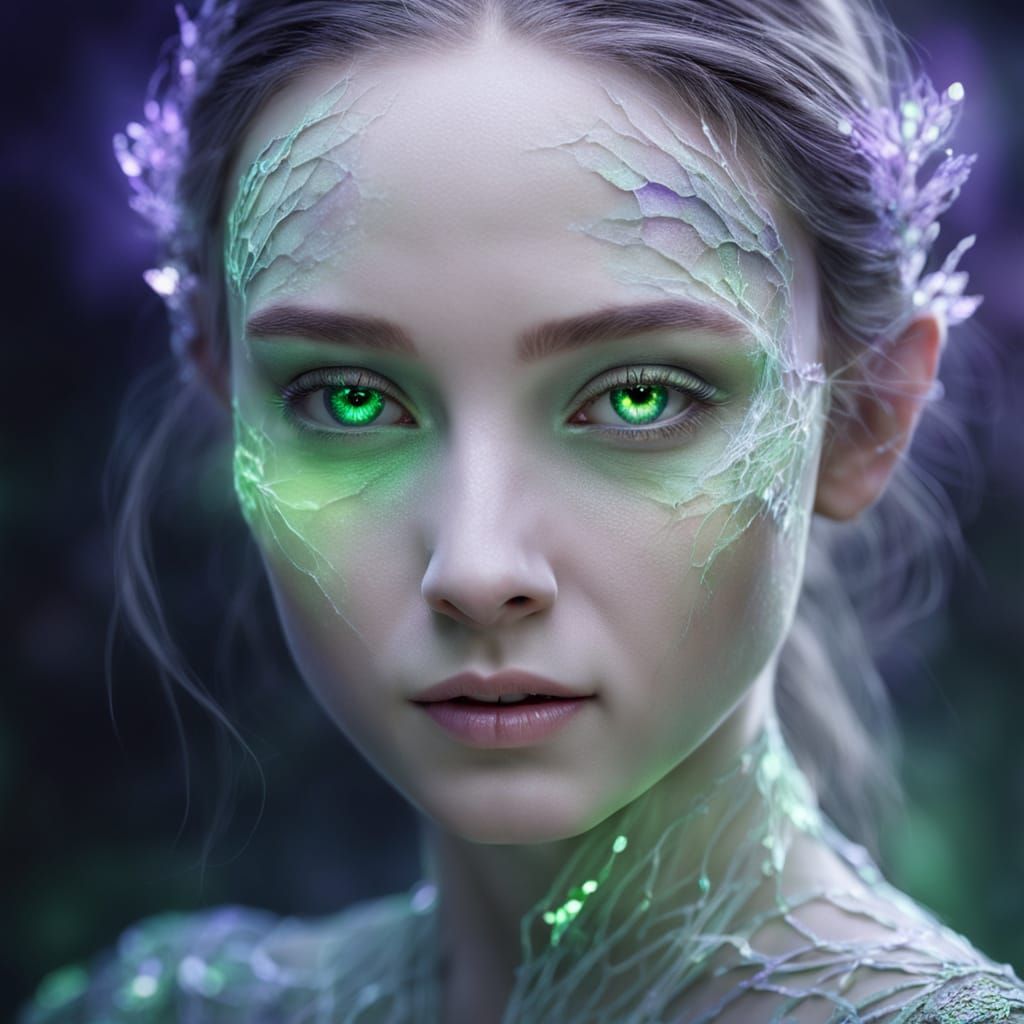 Ethereal Woman with Luminous Astatine Skin Portrait