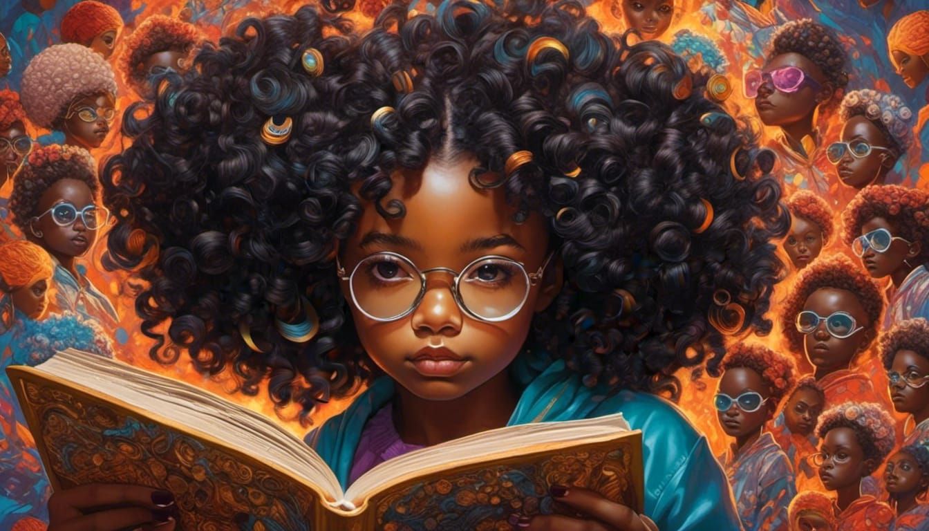 Girl Reading with Bas-Relief Afro Puffs