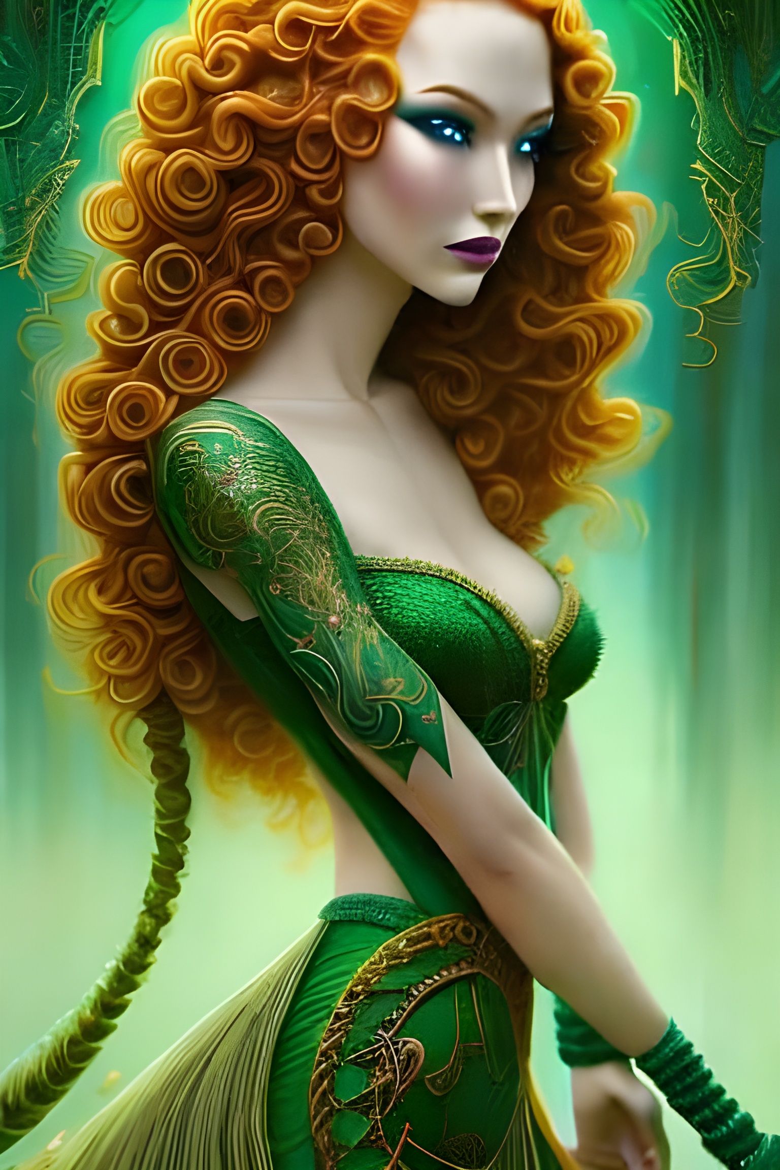 Pale Goddess with Red Hair and Emerald Eyes