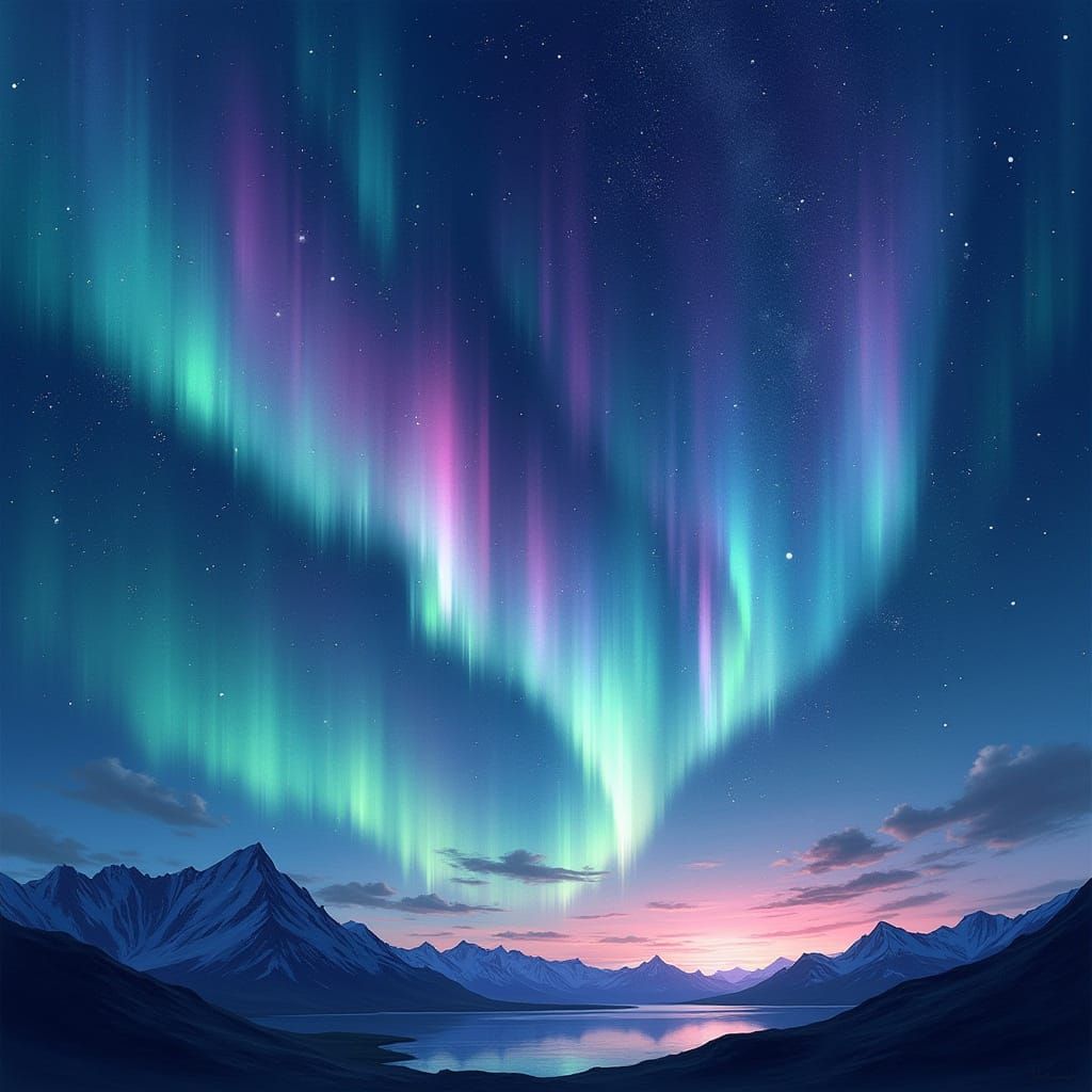 Northern Lights Erupt in Dreamy Watercolor Sky