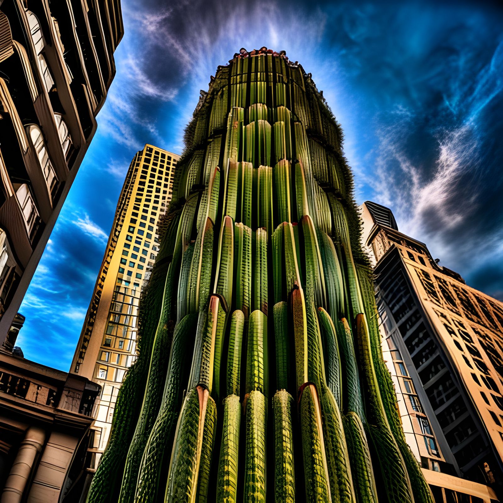 Hyperrealistic Cactus Skyscraper in Cinematic Composition