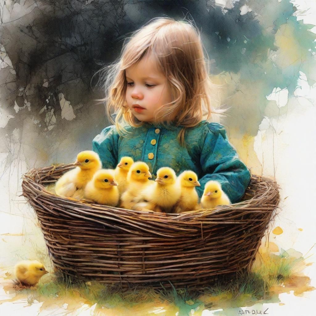 little girl with chicks