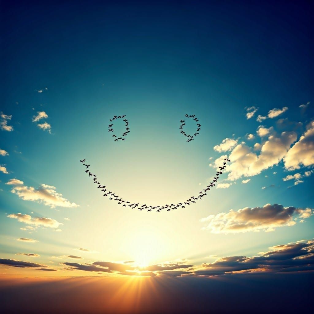 Birds Form a Whimsical Smile in the Sky