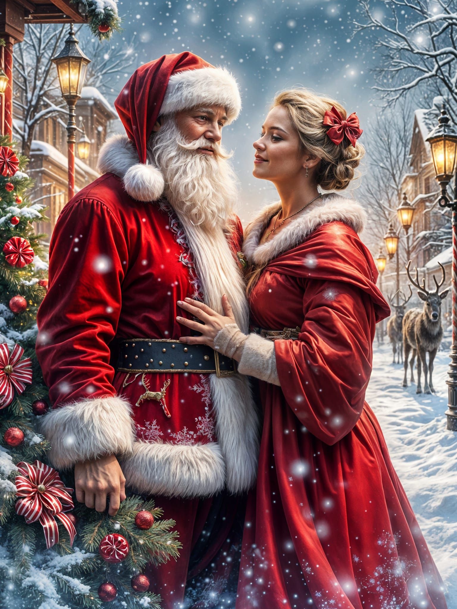 Festive Airbrush Illustration of Santa and Mrs. Claus
