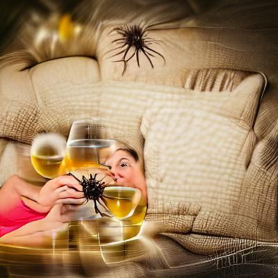 Woman Relaxing with Wine and Spiders