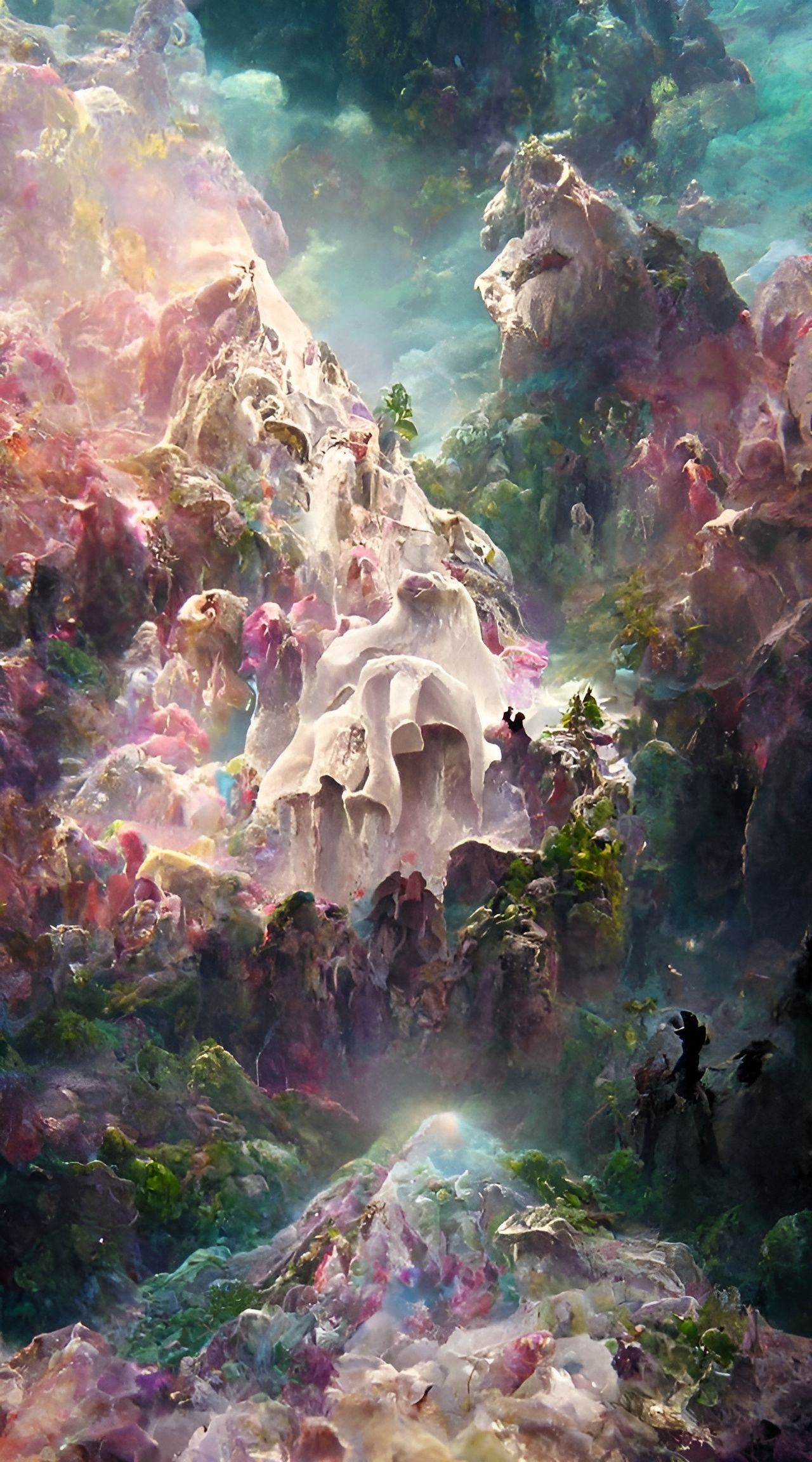 Magical Tribe in Forest Before Rock Wall