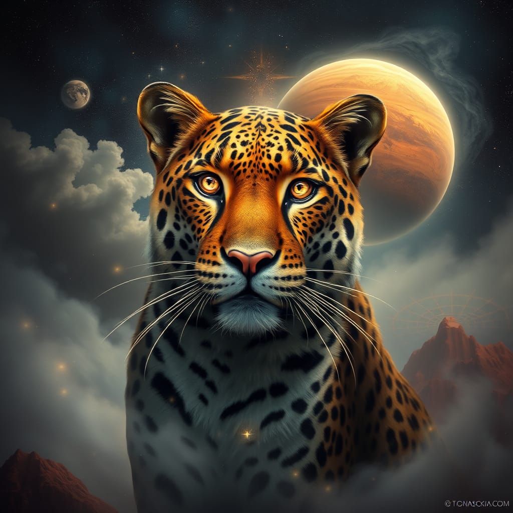 Regal Four-Eyed Leopard King Surveys the Cosmos