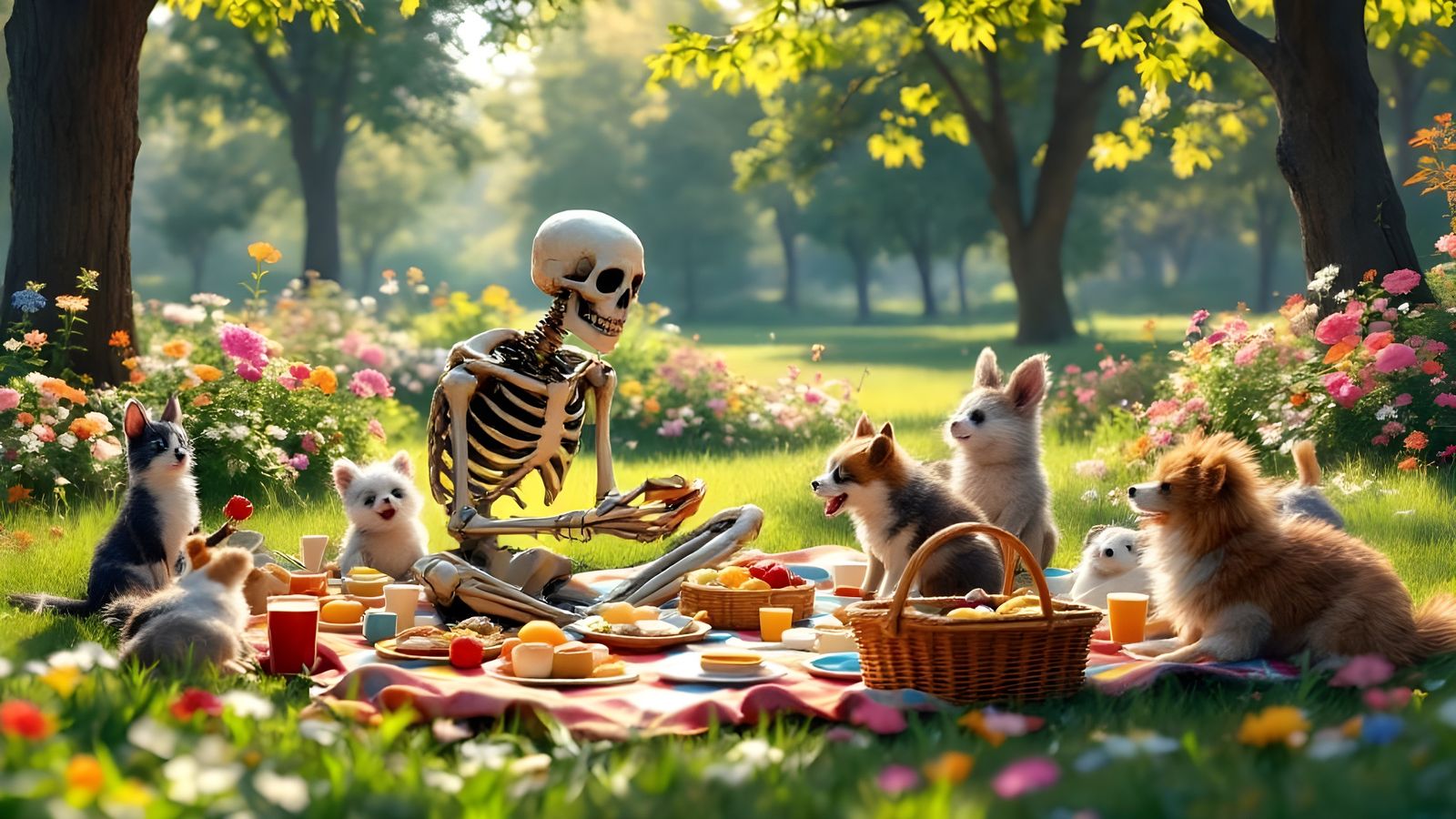 Humorous Skeleton's Picnic: A Semi-Realistic 3D Illustration