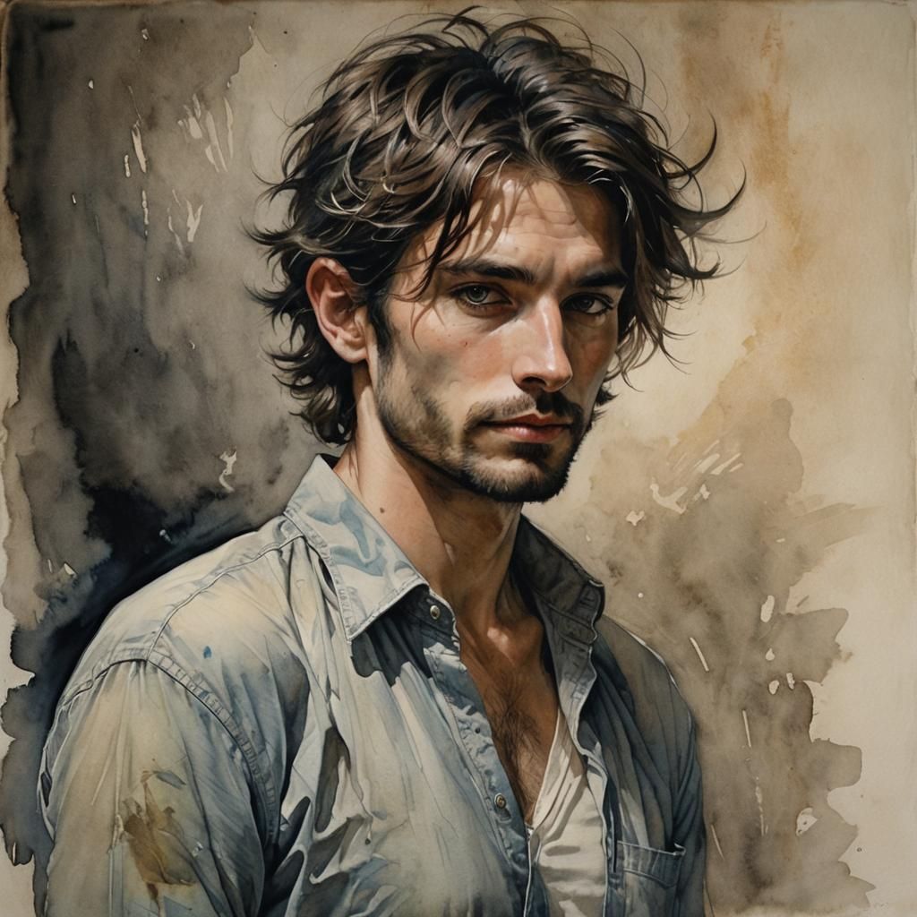 Hyperrealistic Watercolor Portrait of a Hipster