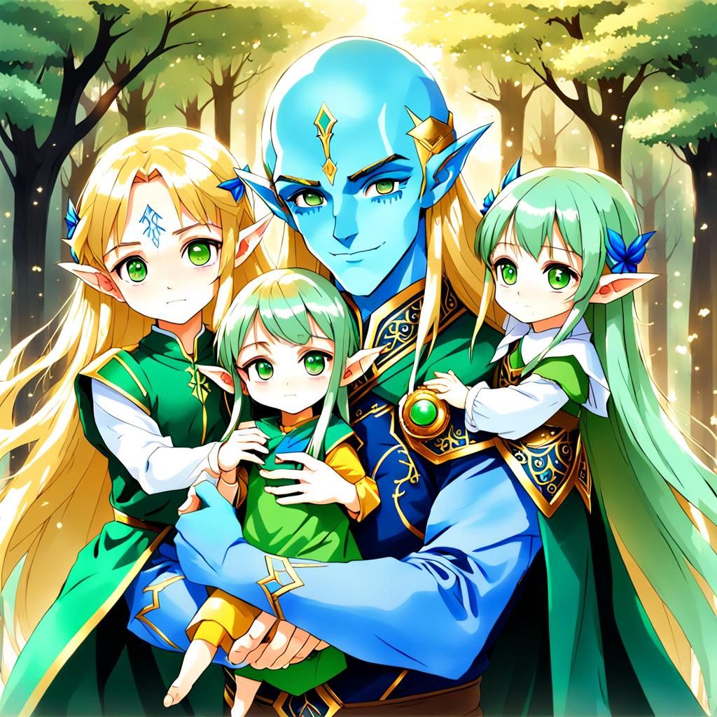 Anime Style Portrait of a Fantasy Family