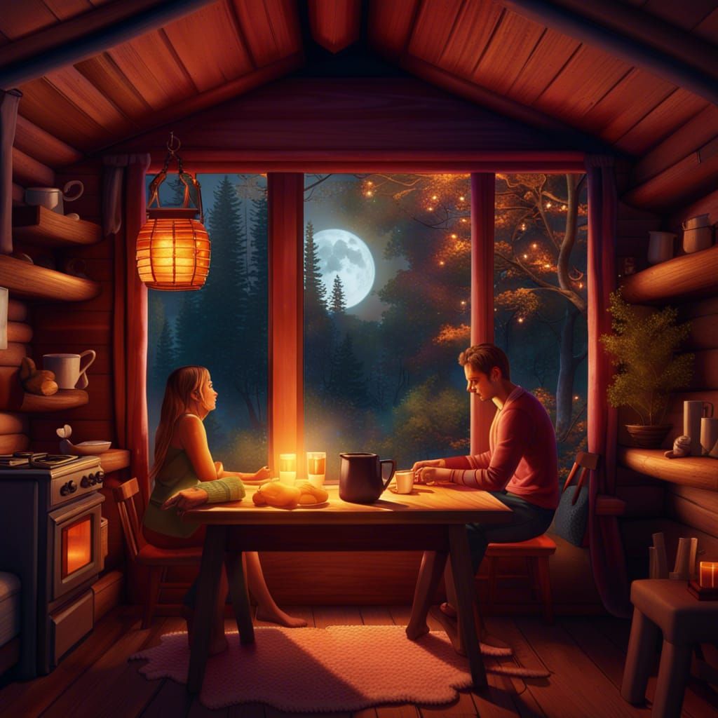 Cozy Cabin Nook in Moonlit Woods