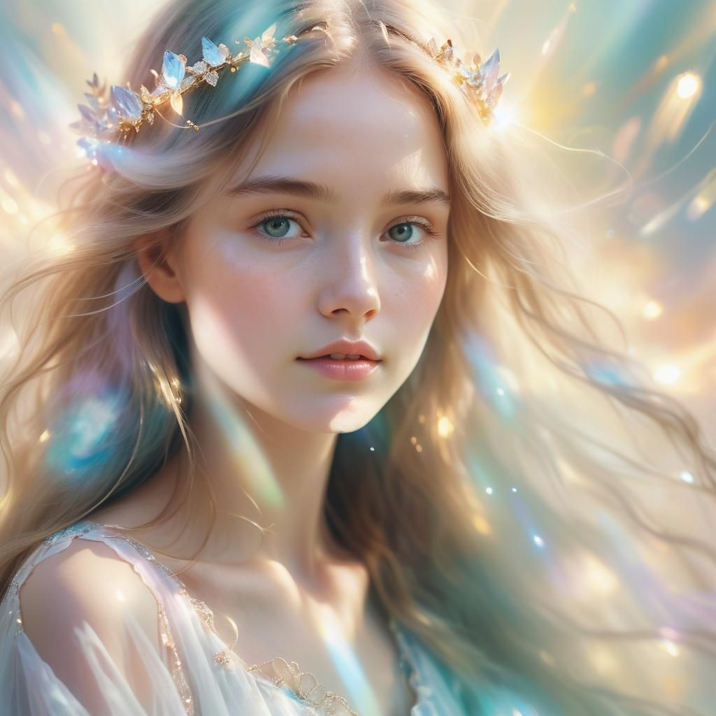 Ethereal Woman Creating Crystals in Impressionist Style