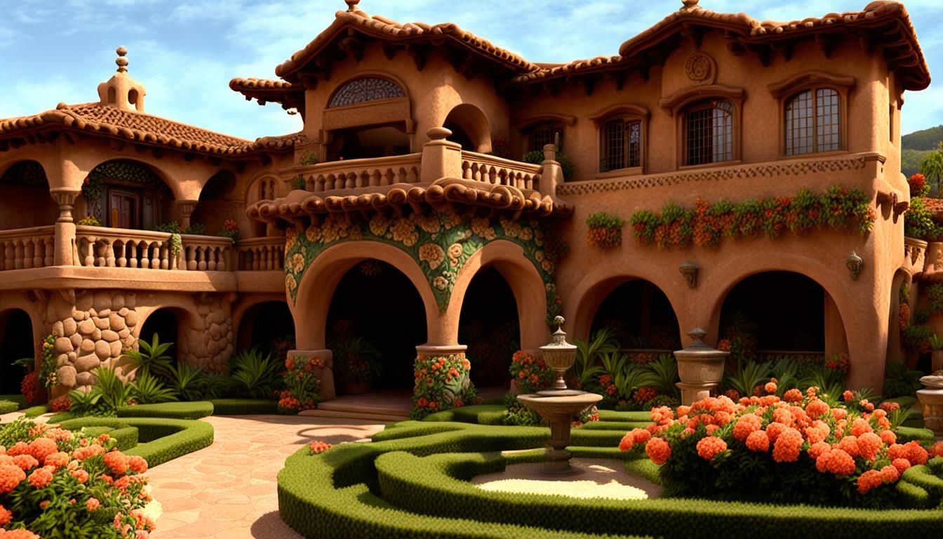 Elegant Spanish Hacienda Architecture with Vibrant Gardens