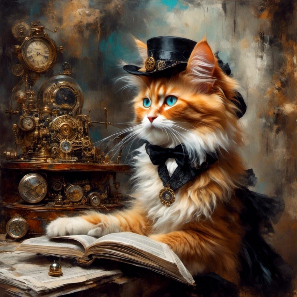 Using Lora: MyStyle-Cats.   Gorgeous ginger cat, top hat and...