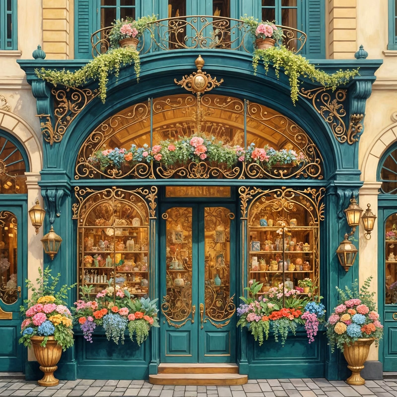 Belle Epoque Flower Shop Facade in Klimt Style