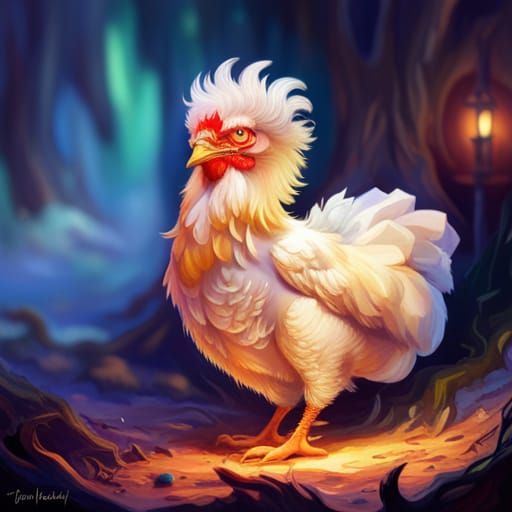 Detailed Fluffy Chicken with Colorful Feathers