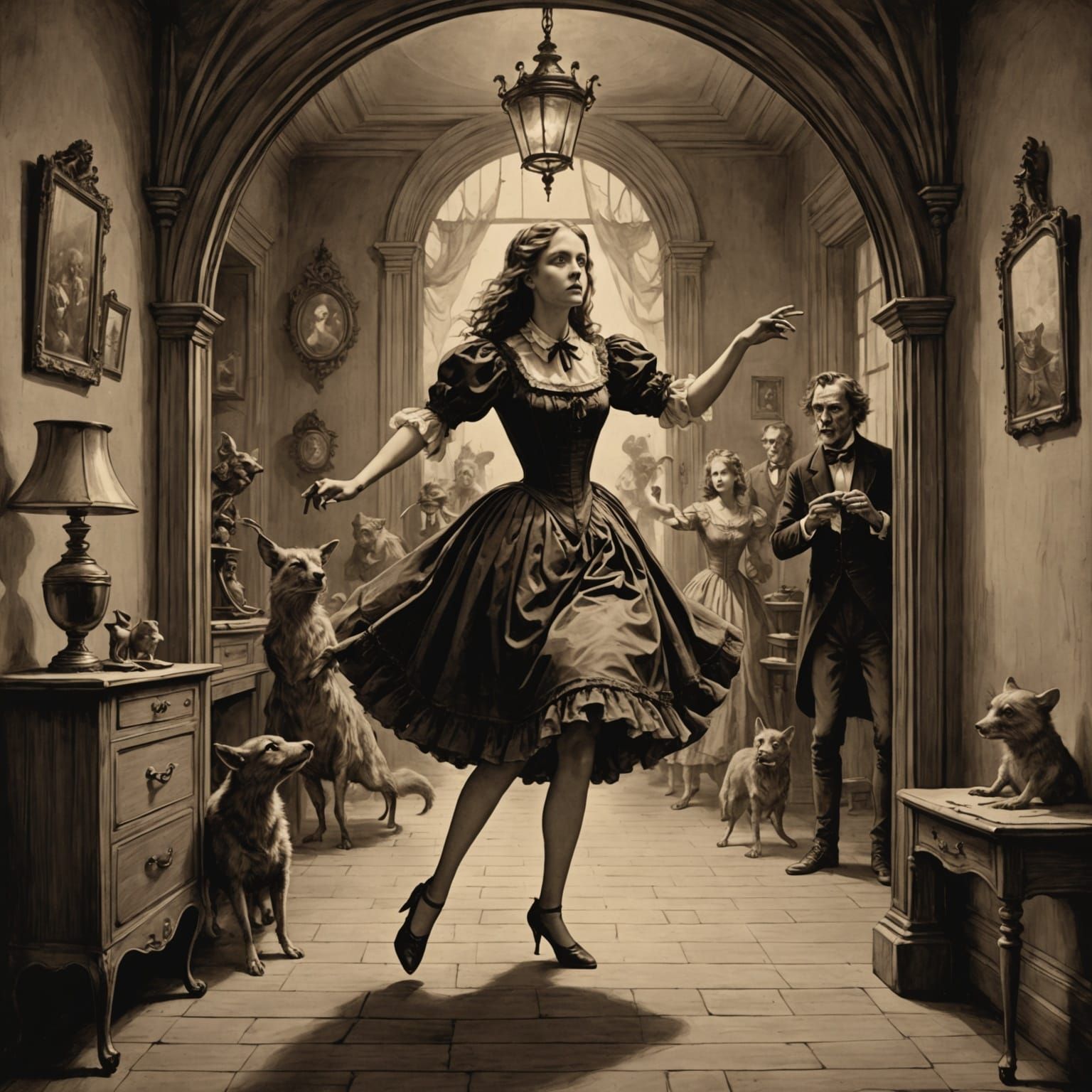 Dancing Figure in Sepia Vintage Photo Style