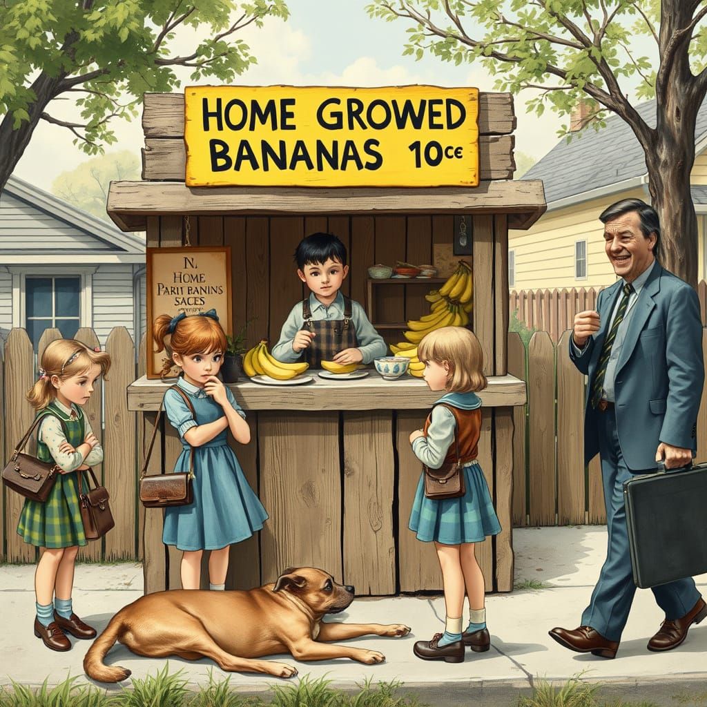 Farmboy's Banana Hustle in Rockwell Style