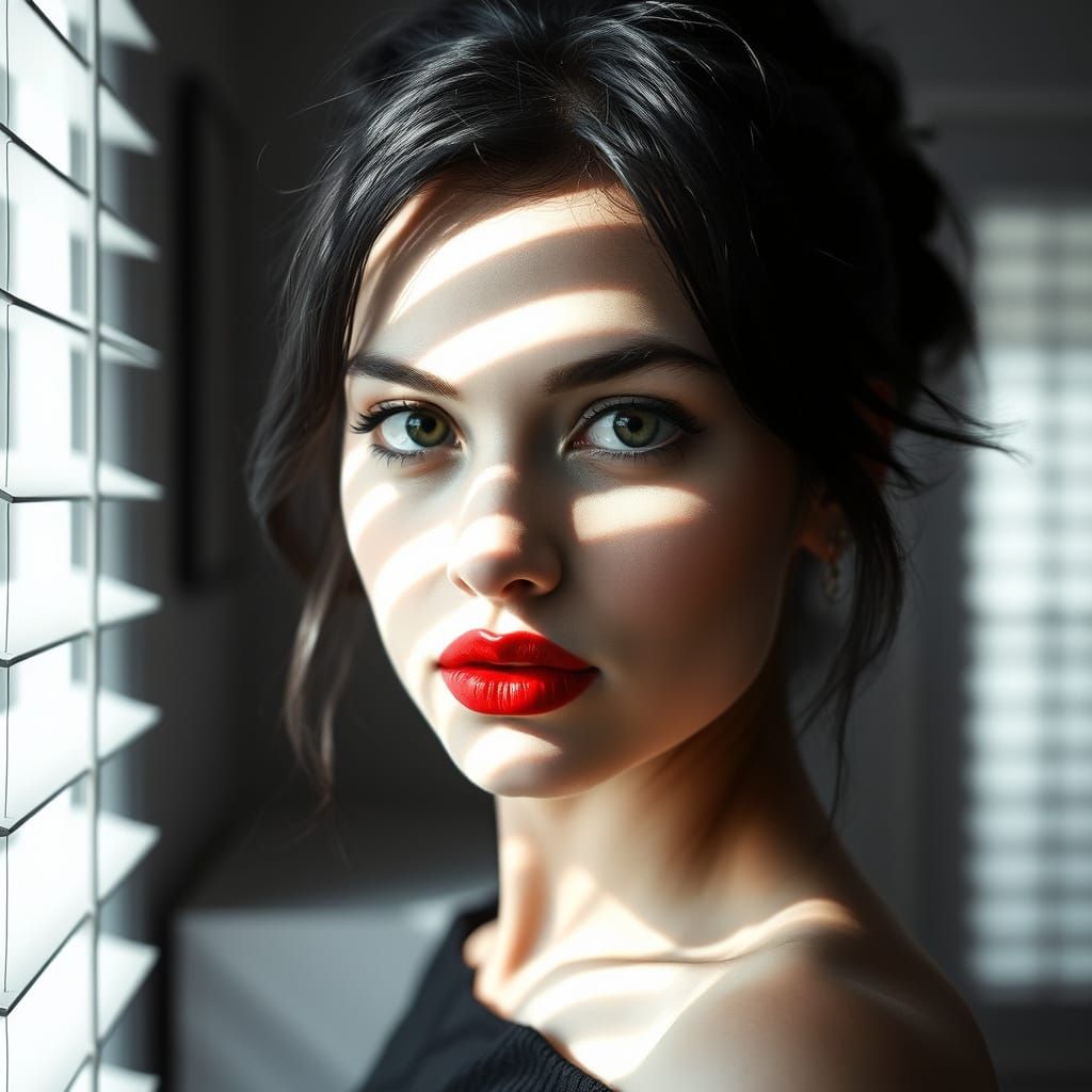 Monochromatic Portrait of a Woman by Venetian Blinds