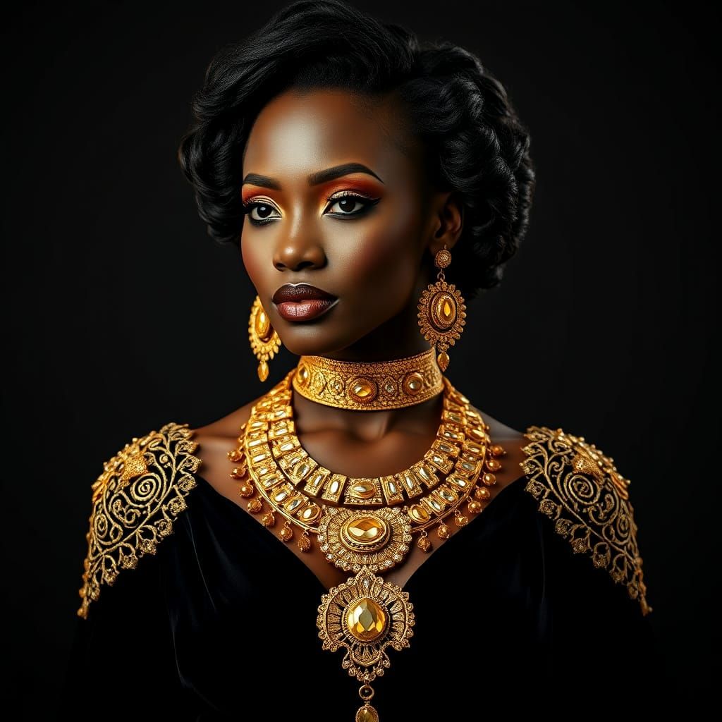 Elegant African Woman in Golden Luxury Attire