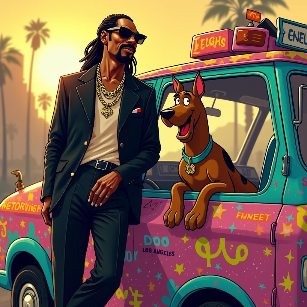 Snoop Dogg and Scooby Doo in Psychedelic Cartoon Art