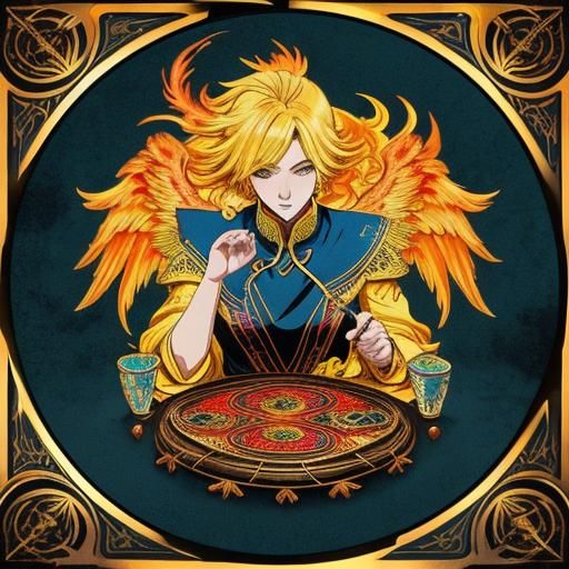 Blonde Tarot Reader with Phoenix in Anime Style