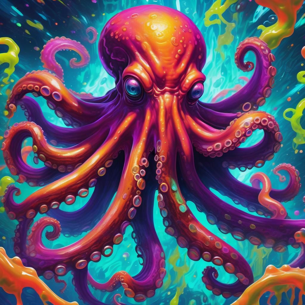 Psychedelic Octopus Portrait in Surreal Slime Style