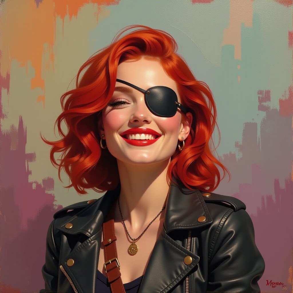 Elegant Redhead Portrait in Oil on Canvas Style