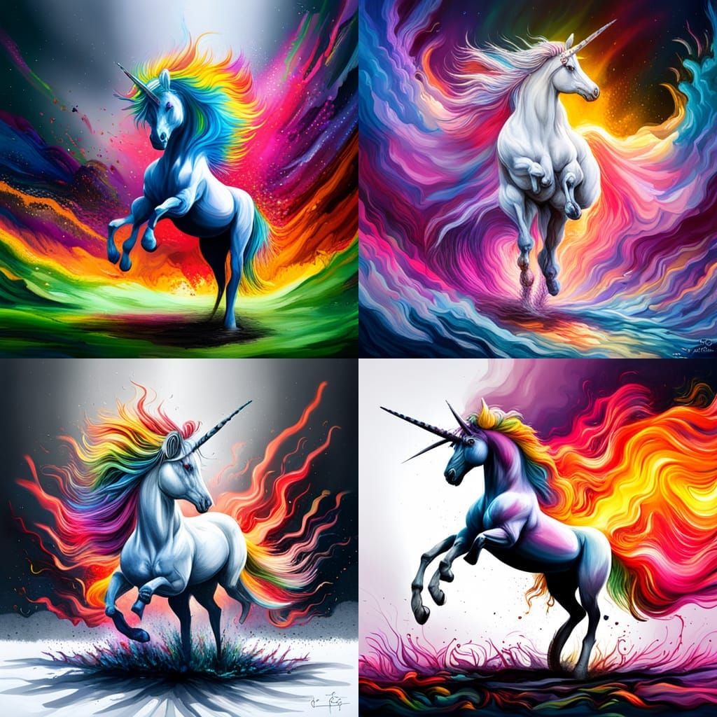 Rainbow Unicorn Explosion in Graffiti Street Art Style