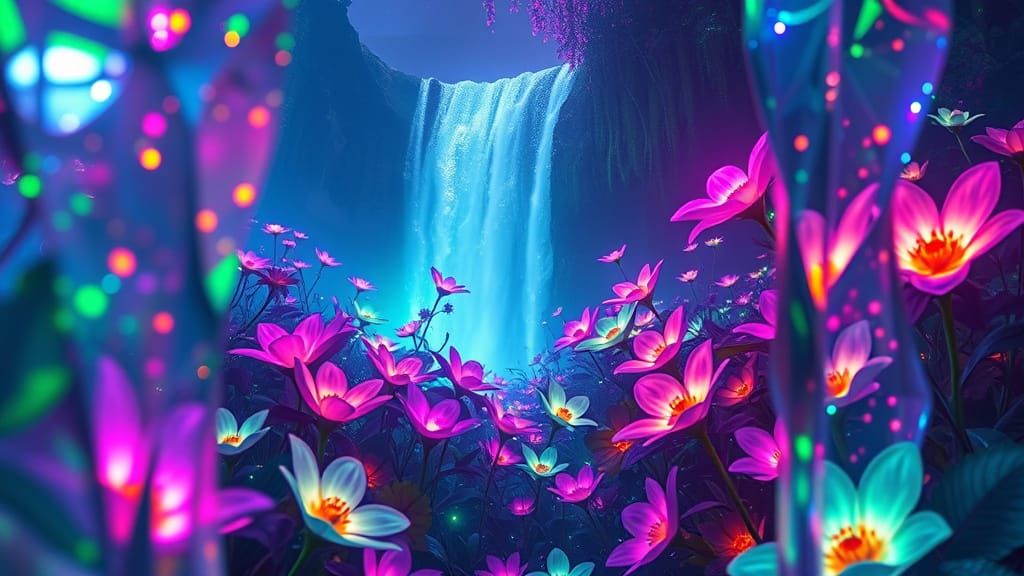 Bioluminescent Garden Through Fractal Prisms